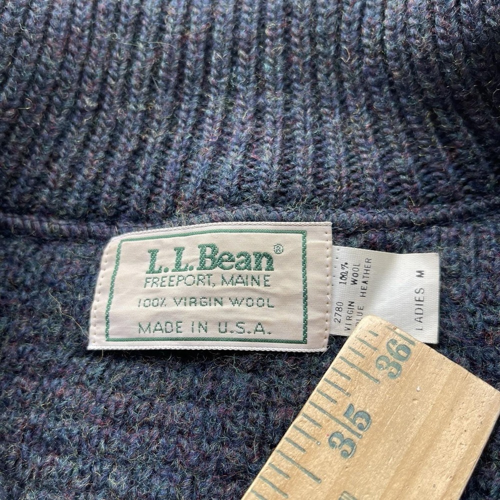 Vintage 80s L.L. Speckled Gray Wool Fisherman Zip Cardigan Sweater Coastal L - Picture 3 of 7